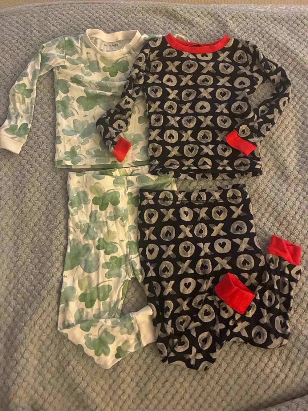Burt's Bees - 2 pairs - Shamrock and Black XO Print Pajama Sets - 24M/2T